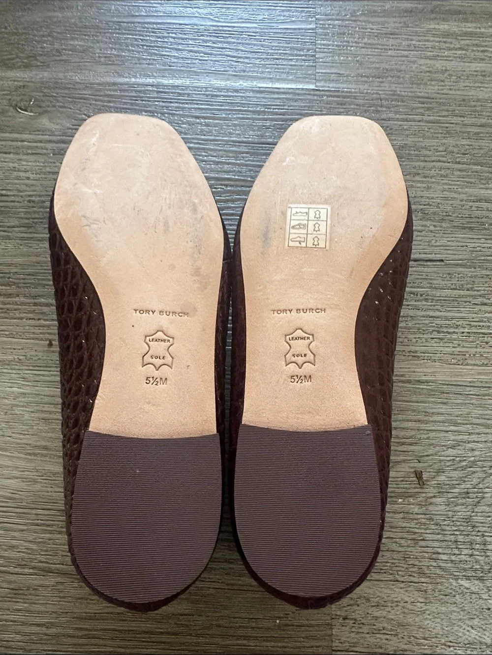 Tory Burch Deep Burgundy Croc-Embossed Leather Square-Toe Flats
